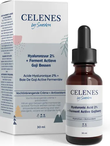 Celenes by Sweden - Hyaluronzuur 2% + Ferment Actieve Gojibessen - Alcoholvrij, Parfumvrij en vrij van parabenen - 30ml - Gezichtsserum
