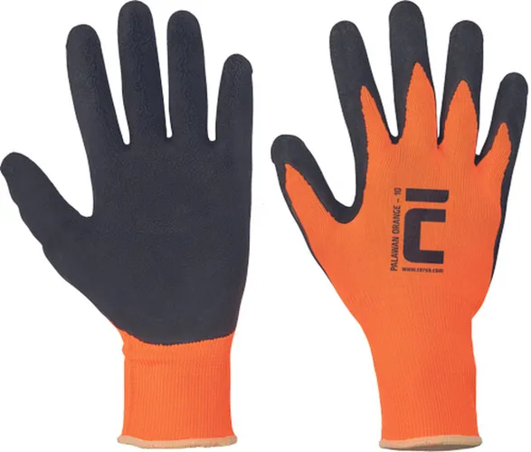 Cerva PALAWAN ORANGE handschoen nylon/latex 01080079 - 12 stuks - Oranje/Zwart - 9