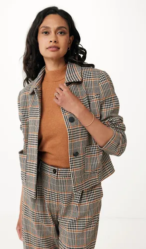 Checked Jacket With Pockets Dames - Camel