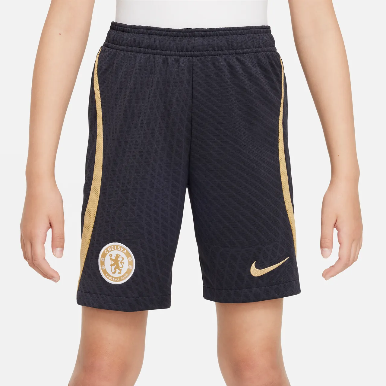 Chelsea FC Strike Nike knit voetbalshorts met Dri-FIT voor kids - Blauw