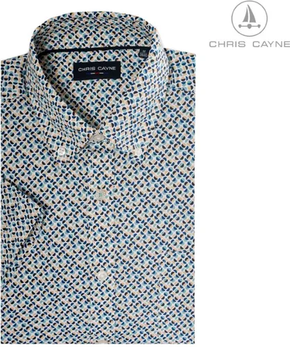 Chris Cayne heren overhemd - blouse heren - 1189 - blauw/beige print - Korte mouwen
