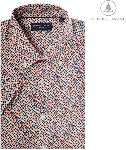 Chris Cayne heren overhemd - blouse heren - 1189 - oranje/beige print - Korte mouwen