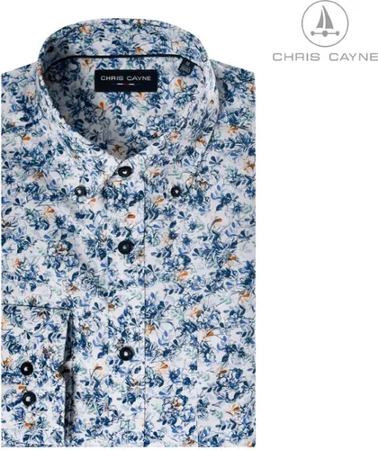 Chris Cayne heren overhemd - blouse heren - 1214 - blauw print - lange mouwen