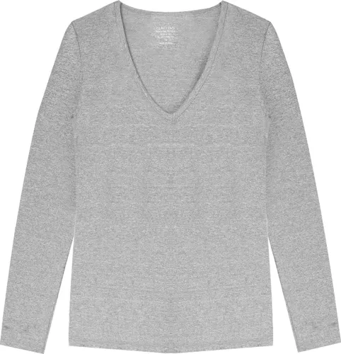 Claesen's® - Dames V-Neck T-Shirt LS - Grijs Melee - 95% Katoen - 5% Lycra