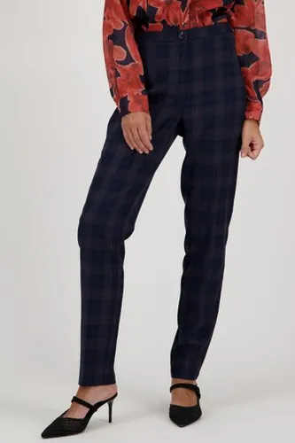 Claude Arielle Blauwe geklede broek met fijn geruit patroon