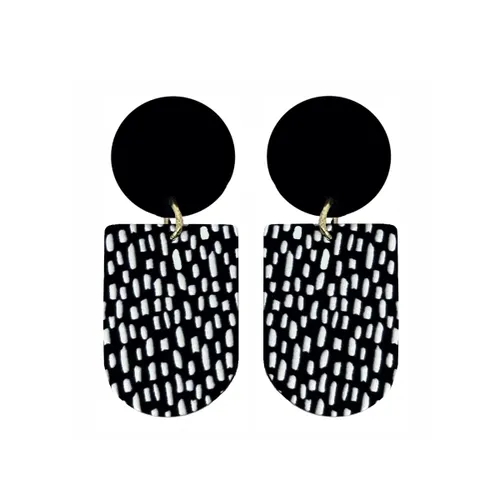 Clay Spot Drop Oorbellen - Zwart/Wit | 4,7 x 2 cm | Kunststof Oorhangers | Fashion Favorite