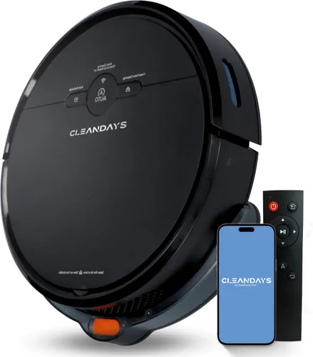 CleanDays D2-001 Robotstofzuiger - Dweilfunctie - met Laadstation - Dweilrobot - Huisdieren - Zwart
