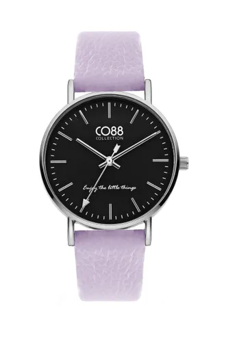 CO88 Collection 8CW-10116 Horloge - Dames - Lila - Leren Band - tot 20 cm Polsmaat - 36 mm Doorsnee - Zilverkleurig