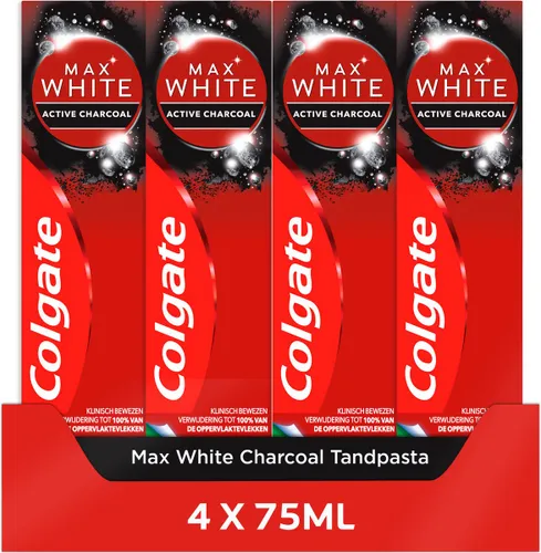 Colgate Max White Charcoal Whitening Tandpasta - 4 x 75 ml - Voor Witte Tanden - Voordeelverpakking