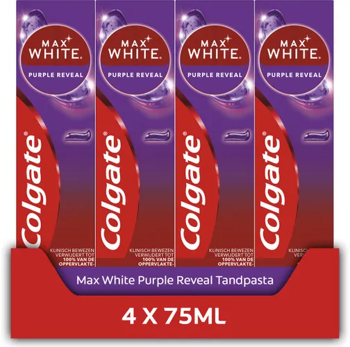 Colgate Max White Purple tandpasta - Voor direct wittere tanden - 4 x 75ml - Voordeelverpakking