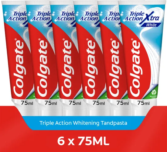 Colgate Triple Action Whitening tandpasta - 6x75ml - Voor Witte Tanden - Voordeelverpakking