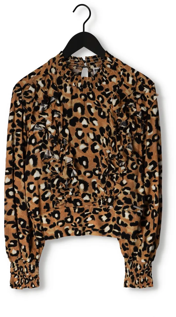 COLOURFUL REBEL Dames Blouses Bina Leopard Boho Ruffle Blouse - Bruin