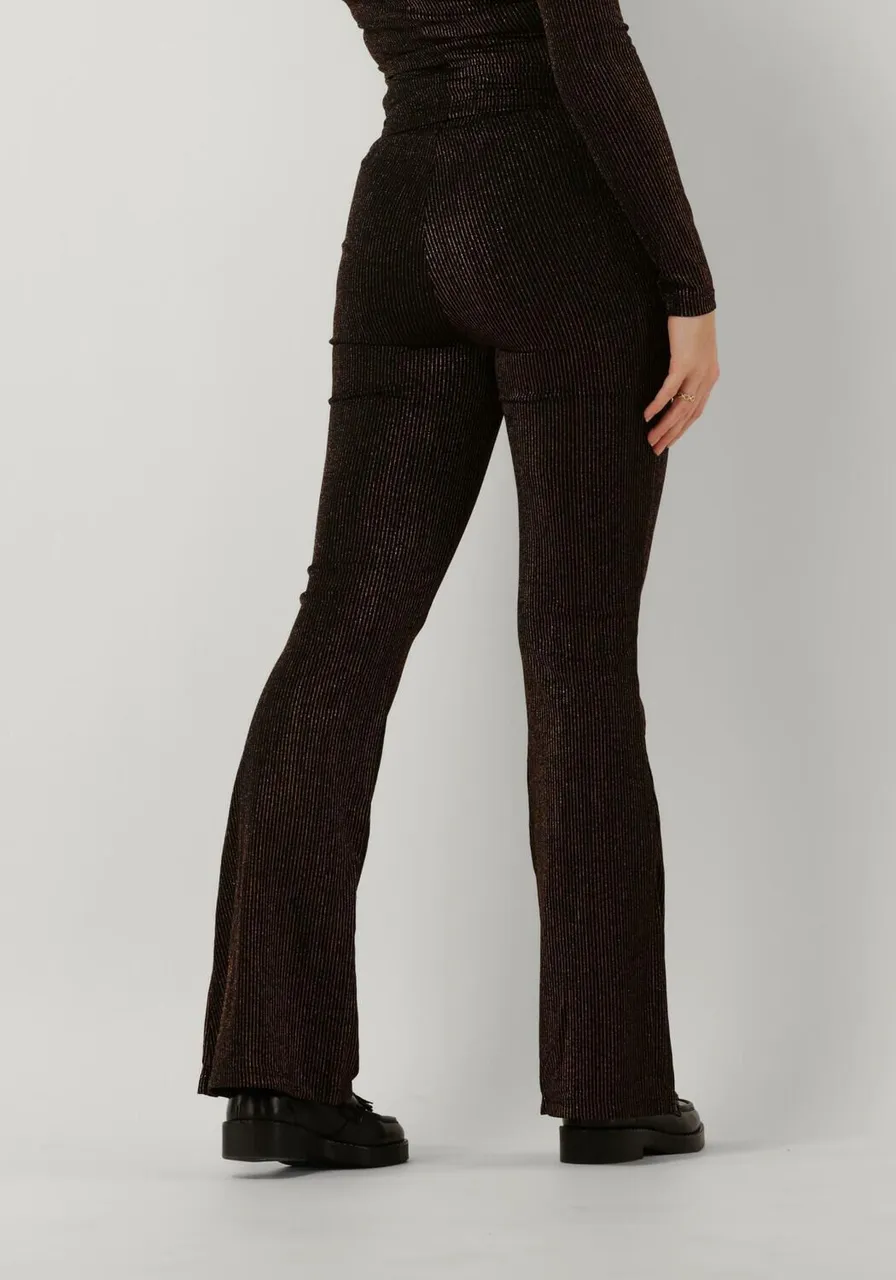 COLOURFUL REBEL Dames Broeken Jolie Metallic Stripe Flare Pants - Zwart