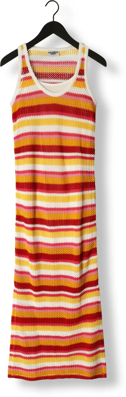 COLOURFUL REBEL Dames Kleedjes Alizee Crochette Stripe Maxi Dress - Multi