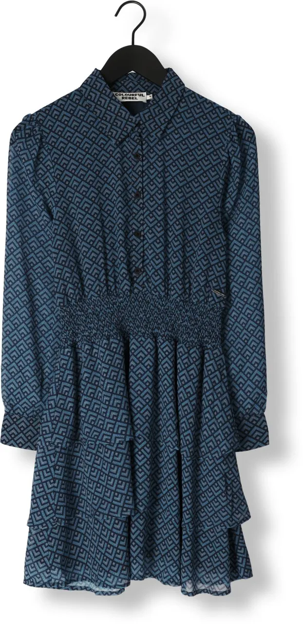 COLOURFUL REBEL Dames Kleedjes Sacha Small Geo Mini Shirt Dress - Blauw