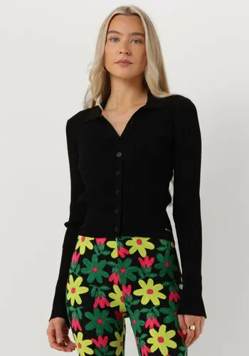 COLOURFUL REBEL Dames Tops & T-shirts Nori Fine Knit Cropped Longsleeve Polo - Zwart