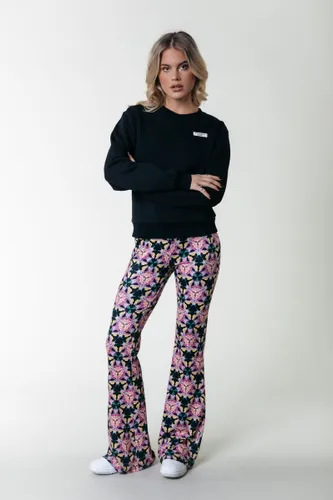 Colourful Rebel Graphic Flower Peached Extra Flare Pants - L