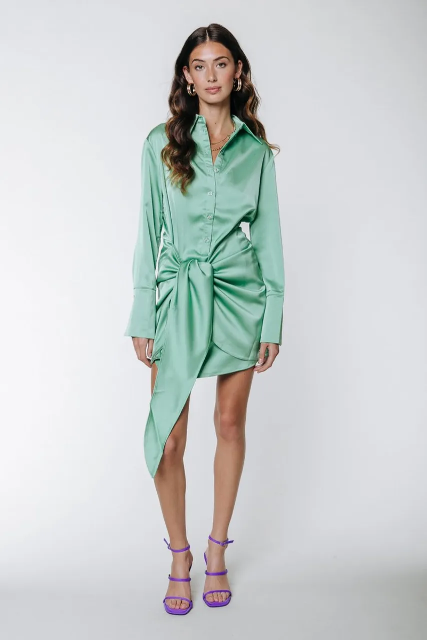 Colourful Rebel Mette Uni Satin Knotted Shirt Dress - XL