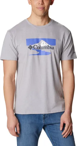 Columbia Path Lake T Shirt Heren met Print - Outdoorshirt met Korte Mouwen - Zweetafvoerende Stof - Grijs