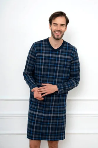 Comfortabel heren nachthemd van 100% katoen - marineblauw geruit nachthemd - Italian Fashion Jakub - marineblauw XL
