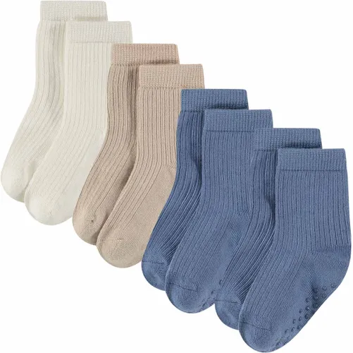 Comfortabel & Zijdezacht Bamboo Basics Sidney - Bamboe Baby Sokken (Multipack 4 stuks) - Wit, Blauw & Beige - 0-6 Maanden