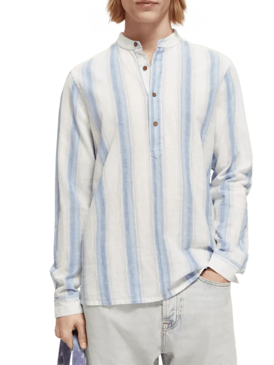 Cotton linen blend kaftan in checks and stripes - Maat XXL - Multicolor - Man - Shirt - Scotch & Soda