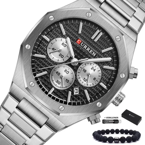 Curren - Horloge Heren - Cadeau voor Man - Horloges voor Mannen - 43 mm - Zilver Zwart