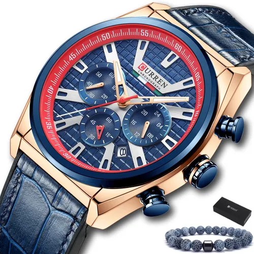 Curren - Horloge Heren - Cadeau voor Man - Horloges voor Mannen - 46 mm - Blauw Rosé