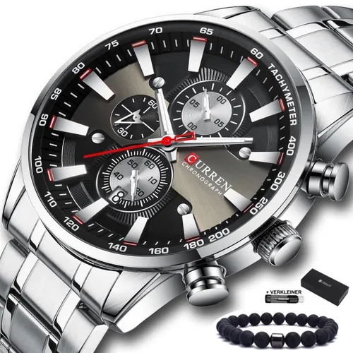 Curren - Horloge Heren - Cadeau voor Man - Horloges voor Mannen - 47 mm - Zilver Zwart