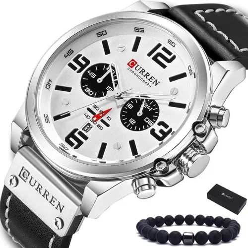 Curren Horloges voor Mannen Herenhorloge Jongens Heren Watch Horloge – Waterafstotend – Zwart Wit – Curren-NL®