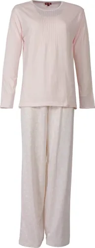 Dames Pyjama van 100% katoen met een rekbaar biesje op de top en op de broek zit een bloemenprint -Roze-BR9