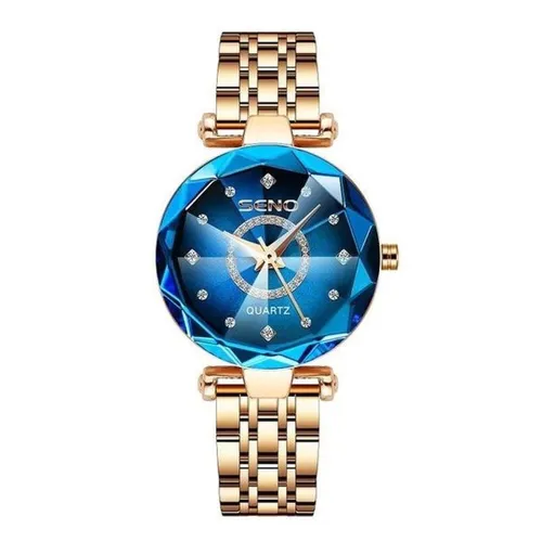 Dameshorloge Fashion Jewelry Seno - RVS - Waterdicht - Rose Goud/Blauw - Horloges voor Vrouwen - Dames Horloge - Dameshorloge - Meisjes Horloges - Gou...
