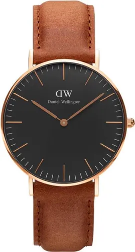 Daniel Wellington DW00100138 Classic Black Durham - Horloge - Leer - Bruin - Ø 36 mm