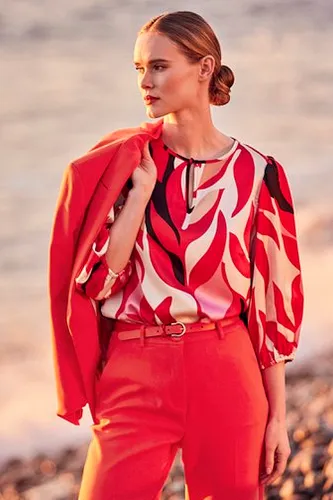 D'Auvry Blouse met rood-roze print in satin look