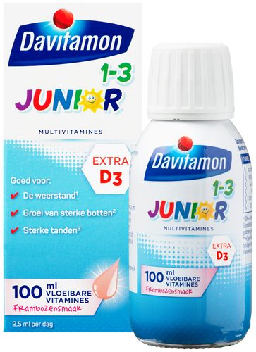 Davitamon Junior 1-3 Vloeibare Vitamines Framboos