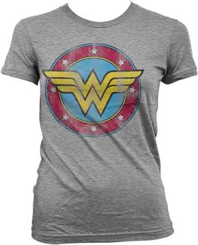 DC Comics Wonder Woman Dames Tshirt -XL- Distressed Logo Grijs