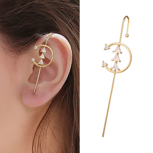 Dear Lune - Earring Piercing - 1 piece - Oorbel - Hook Earrings - Zirconia - Rhinestone - Simple - Elegant - Style 012