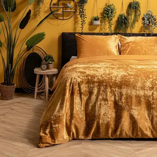 Dekbedovertrek Crushed Velvet Golden Spice Dekbedovertrek - Lits-Jumeaux (240x220 cm) - Goud Microvezel - Dessin: Effen - Manilla