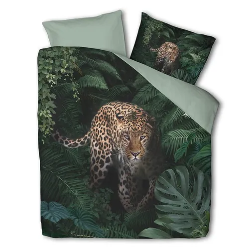 Dekbedovertrek Jungle Cheetah Dekbedovertrek - Tweepersoons (200x220 cm) - Groen & Roze Microvezel Katoen - Dessin: Dieren - Luna