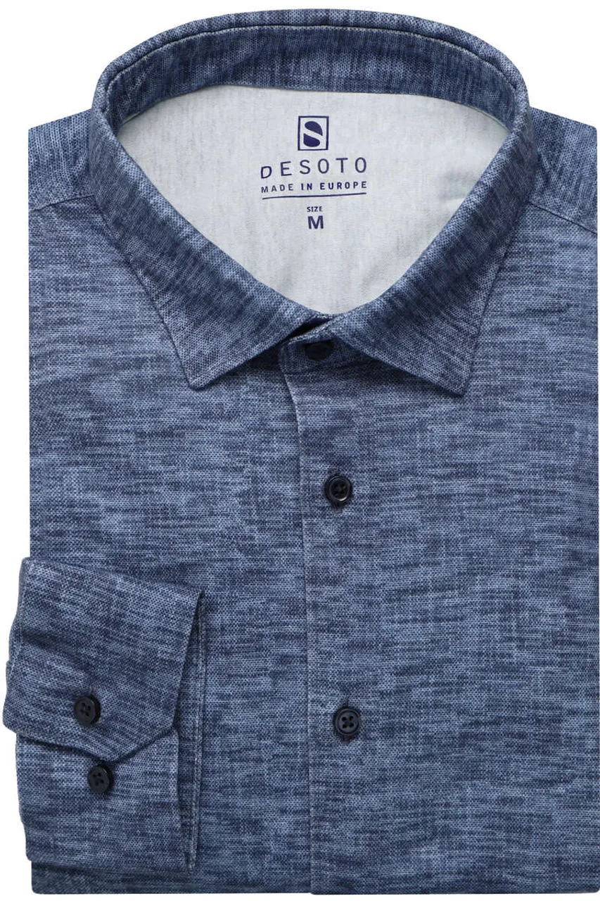 Desoto Slim Fit Jersey shirt donkerblauw, Effen