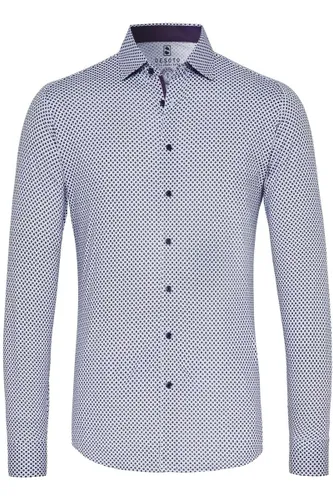 Desoto Slim Fit Jersey shirt wit/blauw, Stippen