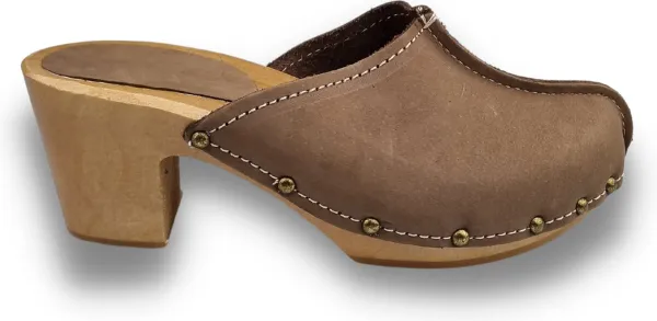 Dina heels nubuck leer - coffee brown - hak 7cm