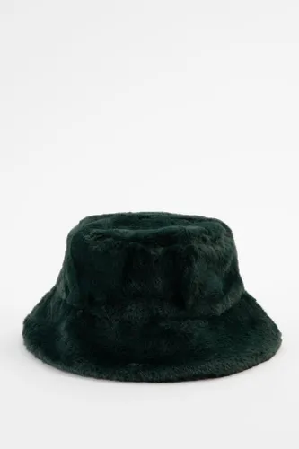 Donkergroene Faux Fur Bucket Hat