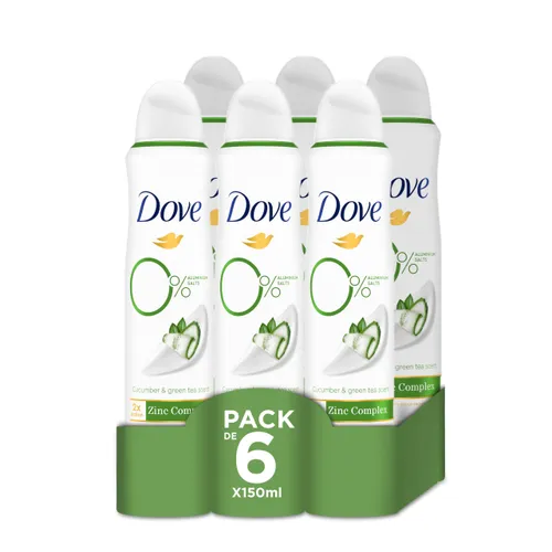 Dove 0% spray komkommer deodorant 48 uur bescherming 150 ml