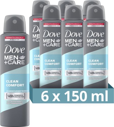 Dove Men+Care Clean Comfort Anti transpirant Deodorant Spray - 6 x 150 ml - Voordeelverpakking