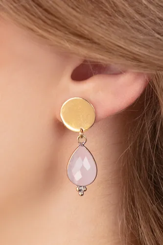 Drop Stud oorbellen in goud en rozenkwarts roze