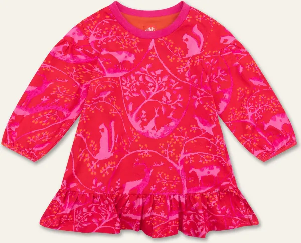 Drophy jersey dress 20 AOP Forest life Red: 116/6yr