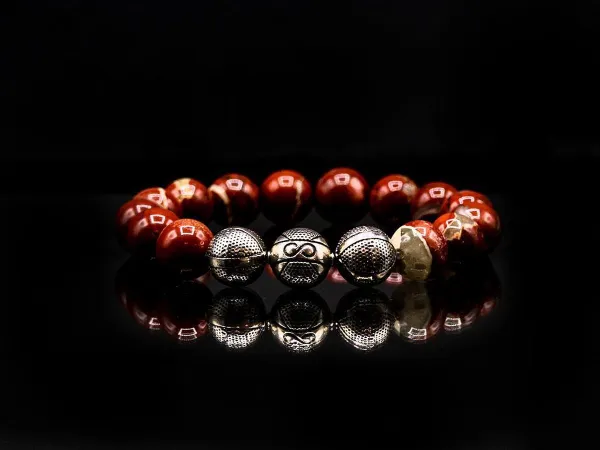 Edelsteen armband - Rode Jaspis 12MM - 925 Sterling Zilver - Natuursteen armband - Valentijn cadeautje voor hem - Heren armband kralen - Cadeau voor m...