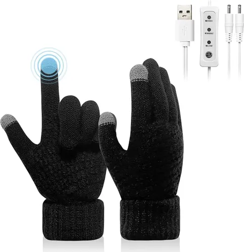 EDMONDO USB Verwarmde Handschoenen - 2 Heat Elementen: Onder & Boven - Mannen & Vrouwen - Volledige Vinger Gebreide Verwarmingshandschoenen - Verstelb