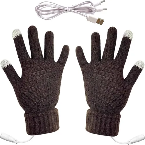 EDMONDO USB Verwarmde Handschoenen - 2 Heat Elementen: Onder & Boven - Mannen & Vrouwen - Volledige Vinger Gebreide Verwarmingshandschoenen - Verwarmi